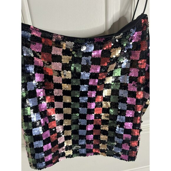 FORE NEW Celeste Checked Colorful Sequin Crop Top Size Large Women’s - Picture 7 of 9